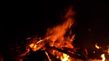 Şenlik ateşi geceleri ağaçları yakıyor. Şenlik ateşi parlak, ısı, ışık, kamp ateşi, büyük şenlik ateşi kamp ateşi, kamp ateşi, yakacak odun, turuncu ateş ve duman yakın