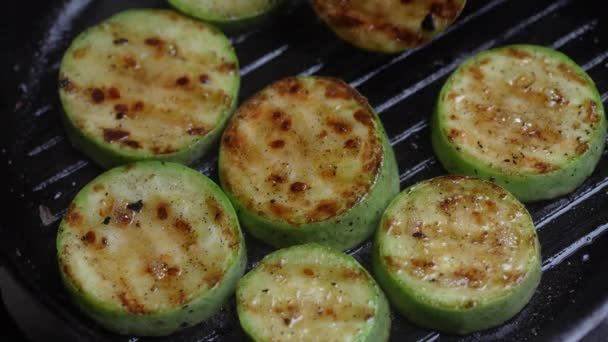 Grilled Organic Green Zucchini Spices Healthy Vegetarian Food Close Turn — Stok video