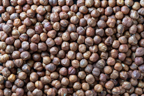 Dry Hazelnuts Background Heap Peeled Hazelnuts Kernels Top View Close — Fotografia de Stock