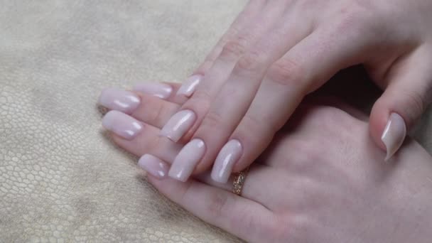 Closeup Beautiful Pink Nails Glossy Shiny Design Spring Style Nail — Stock Video