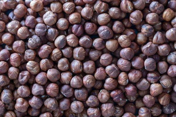 Dry Hazelnuts Background Heap Peeled Hazelnuts Kernels Top View Close — Stock Fotó