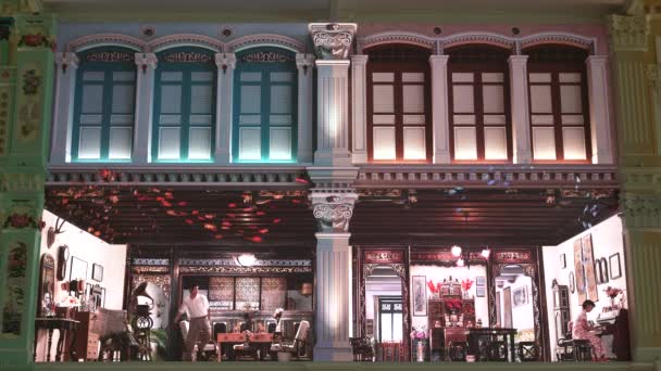 清迈机场 2019年3月30日 清迈机场4号航站楼内的遗产区 新加坡建筑彩色立面的建筑细节 旧的殖民地式英国城镇住宅 — 图库视频影像