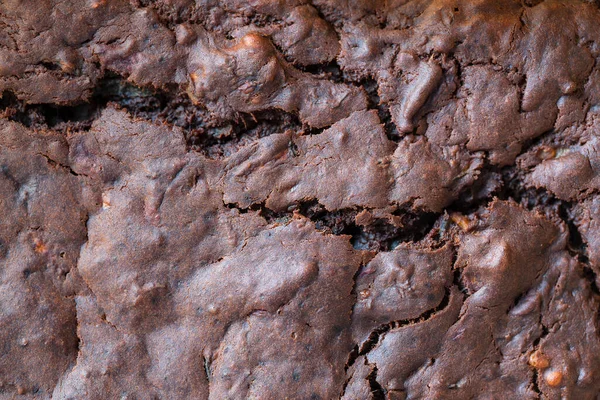 Top View Surface Cracked Sugar Crust Dark Chocolate Brownie Background — Stock Photo, Image