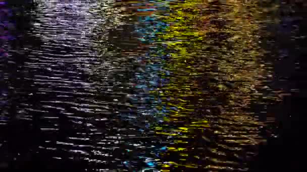 Night Sea Water Waves Reflects Bright Street Colorful Light Close — Stockvideo