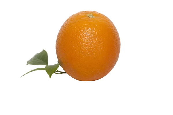 Reife saftige Orange mit grünen Blättern — Stockfoto
