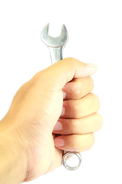 Hand holding a wrench isolated — Stock Photo, Image