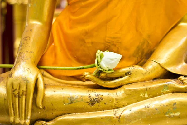 Lotus i hand buddha staty — Stockfoto