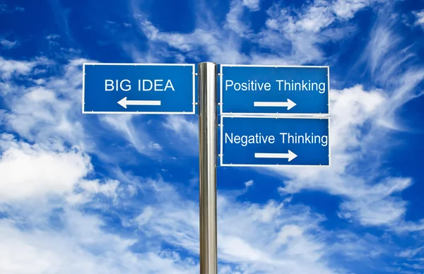 Big idea,Positive thinking,Negative thinking concept on sign roa — Stock Photo, Image