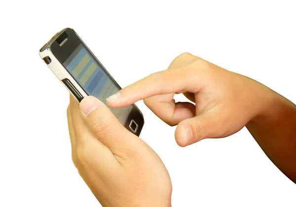 Hand hält Smartphone isoliert — Stockfoto