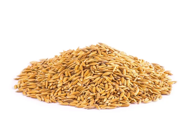 Un montón de granos de arroz sin moler aislados sobre blanco —  Fotos de Stock