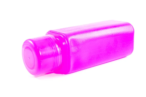 白で隔離されるピンクのプラスチック製の水ボトル — ストック写真