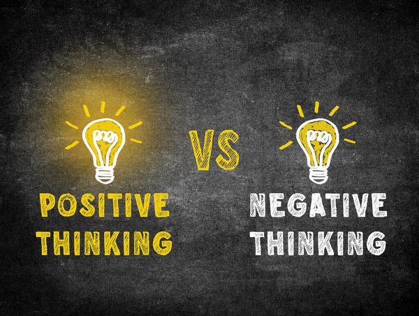 Positive Thinking Negative Thinking Light Bulb Concept Black Board Background —  Fotos de Stock