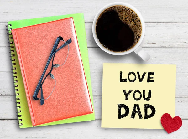 Love You Dad Letters Written Sticky Note Red Heart Notebook — ストック写真
