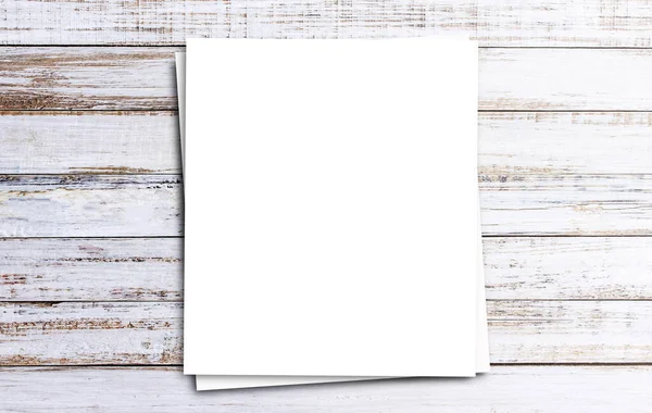 Vista Superior Com Papel Branco Branco Fundo Mesa Madeira Espaço — Fotografia de Stock