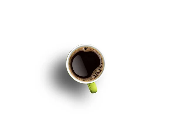 Ovanifrån Med Kopp Kaffe Isolerad Vit Bakgrund Kopiera Utrymme För — Stockfoto