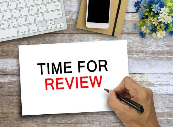 Online Reviews Evaluation Time Review Inspection Assessment Auditing Text Wood — Foto de Stock