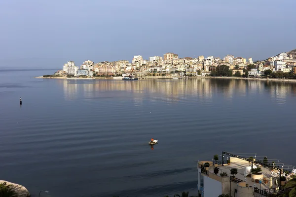 Bay of Vlorë or Vlora on the Adriatic sea, Albania 로열티 프리 스톡 사진