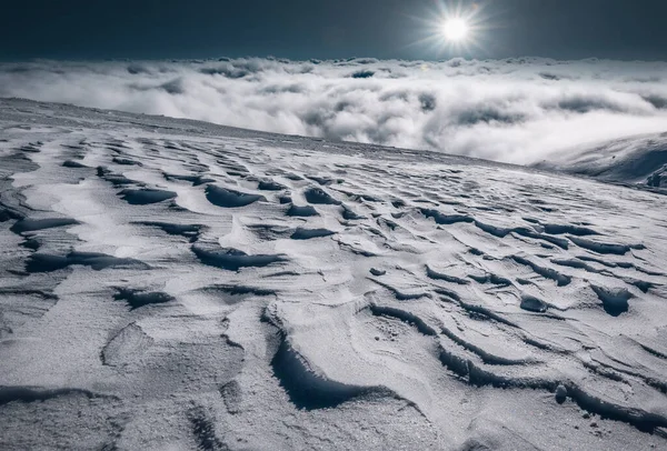 Textura Neve Dia Ensolarado Nas Montanhas Inverno — Fotografia de Stock