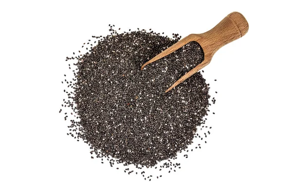 Wooden Scoop Chia Seeds Isolated White Background — Stock Photo, Image