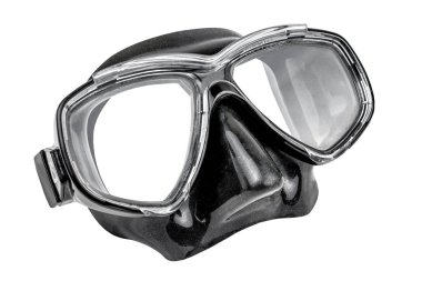 Dalış ve dalış için siyah maske. Beyaz bir arkaplanda.