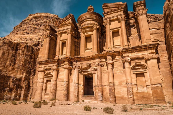 Increíbles Ruinas Del Antiguo Monasterio Deir Petra Jordania — Foto de Stock
