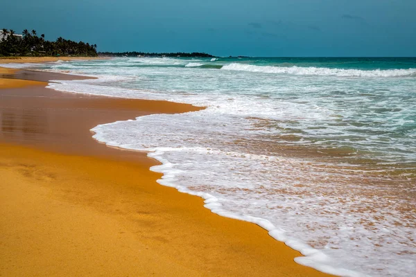 Χρυσή Άμμος Στην Τροπική Παραλία Και Τον Ωκεανό — Φωτογραφία Αρχείου