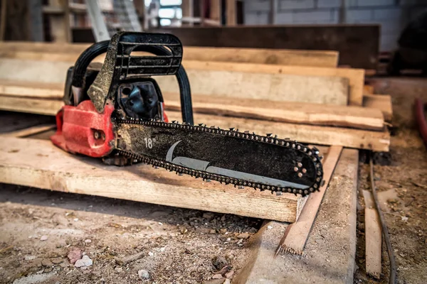 Professional Chainsaw Construction Site — Stock Photo, Image