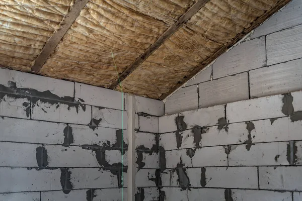 Теплоизоляция Дома Минеральной Ватой Стена Бетона — стоковое фото