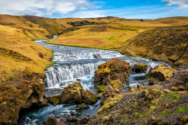 Skoga Folyó Laugavegur Ösvény Felett Híres Skogafoss Vízesés Izland — Stock Fotó