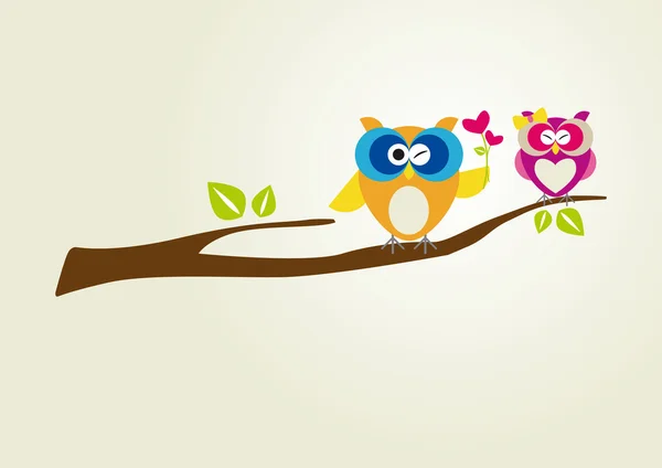 Owls fall in love — Stock Vector