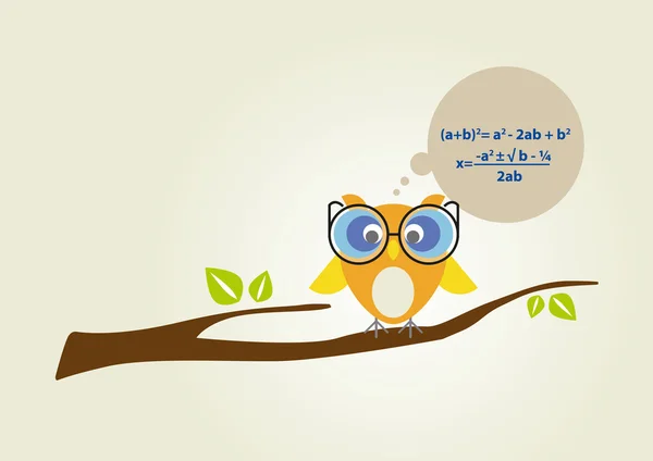 Nerd owl thinking mathematic equations — Stock Vector