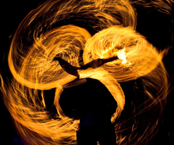 Abstract Drawing Flaming Trails Night Performance Flaming Trails — Stock Photo, Image