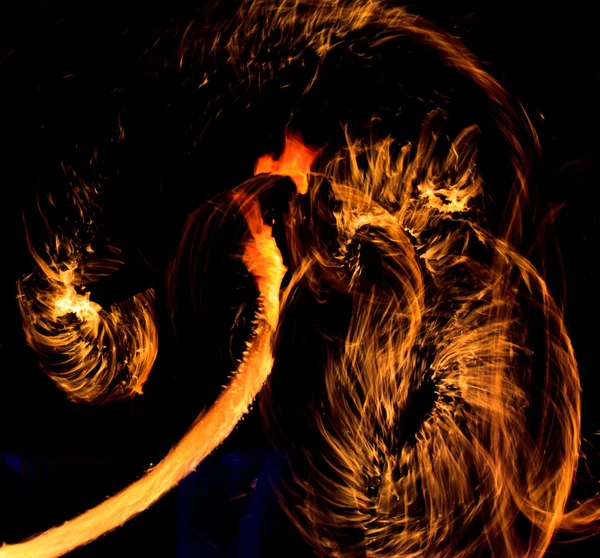 Abstract Drawing Flaming Trails Night Performance Flaming Trails — Stock Photo, Image