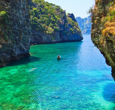 Deniz tekne görünümü ve adanın Güney Tayland