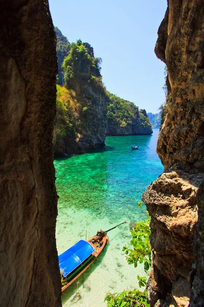 Mar barco vista e isla sur de Tailandia — Foto de Stock