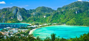 View tropical island with resorts - Phi-Phi island, Krabi Provin thailand clipart
