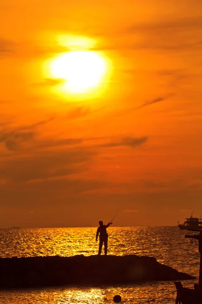 Ψαράς ηλιοβασίλεμα — Φωτογραφία Αρχείου