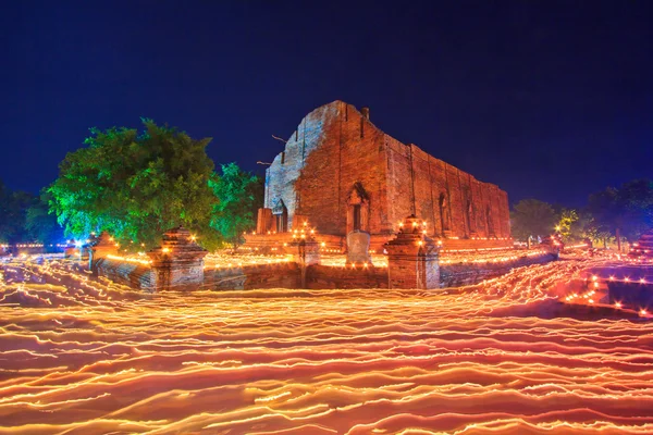 Candle light trail of Buddhism Ceremony — Stock Photo, Image