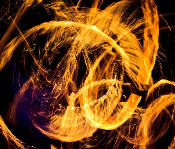 Night performance flaming trails — Stock Photo, Image