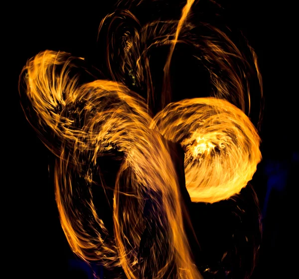 Night performance flaming trails — Stock Photo, Image