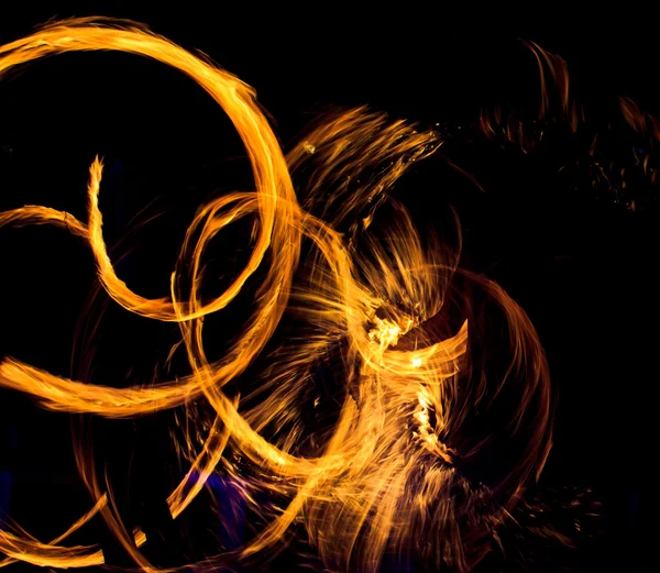 Night performance flaming trails — Stock Photo, Image