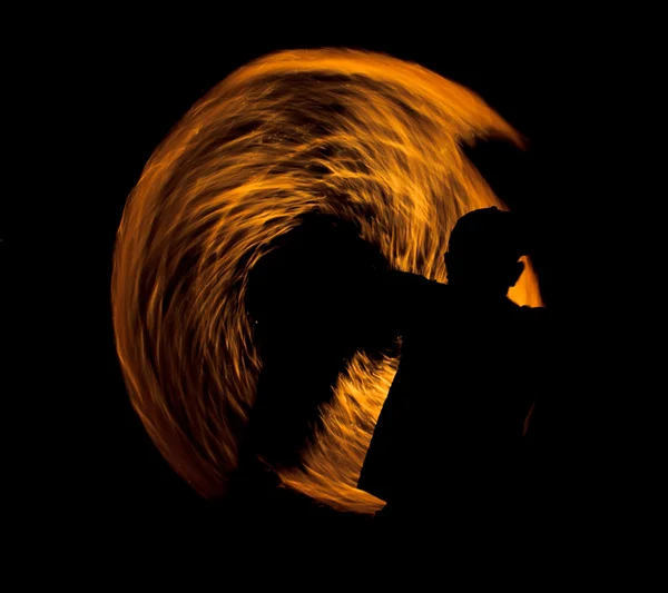 Night performance flaming trails — Stock Photo, Image