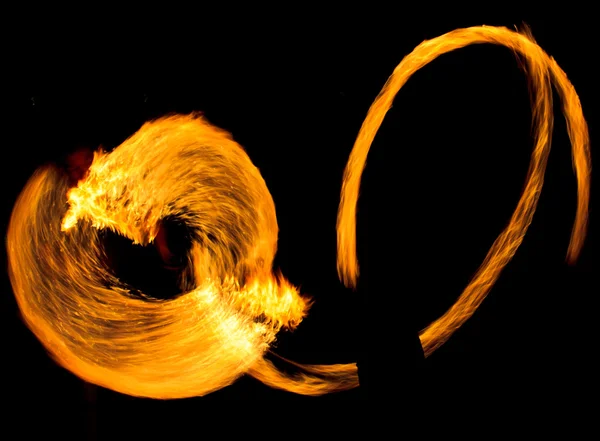 Night performance flaming trails — Stock Photo, Image