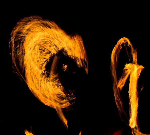 Night performance flaming trails — Stock Photo, Image