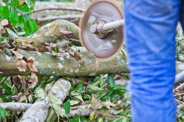 Man snijden stuk hout — Stockfoto