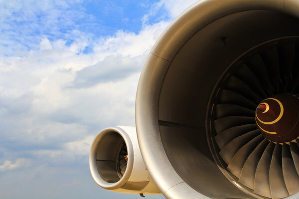 Aircraft jet engine in Airport