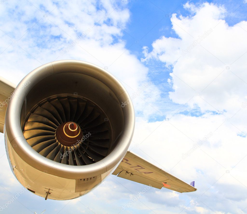 Aircraft jet engine in Airport