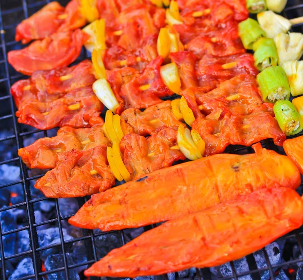 Bar-B-Q or BBQ with kebab cooking. — Stock Photo, Image