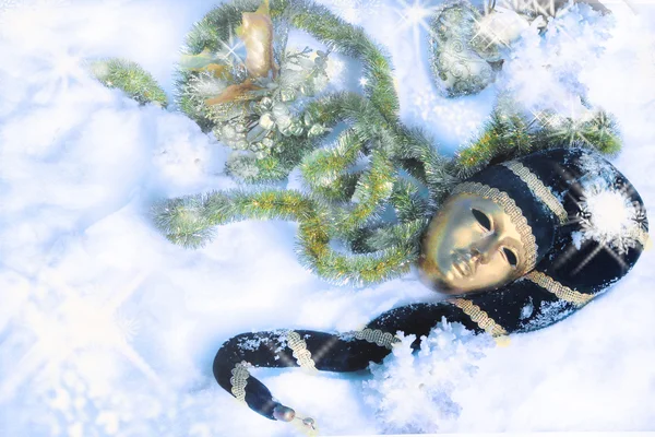 Venetian mask in the snow — Stock Photo, Image