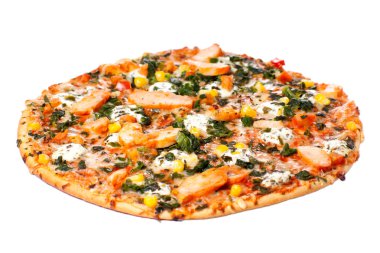 beyaz zemin üzerinde tavuk pizza